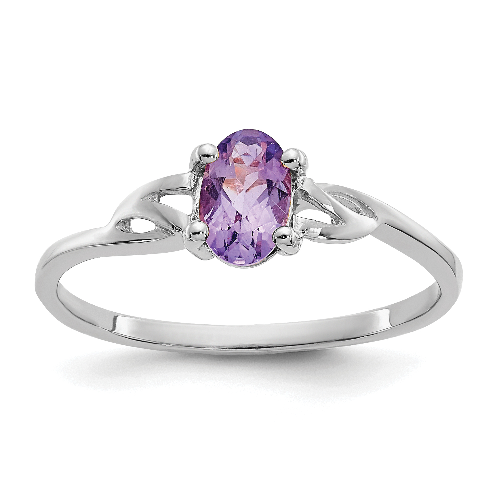 10k White Gold Polished Genuine Amethyst Birthstone Ring (10XBR143)