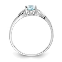 10K White Gold Polished 6x 4mm Oval Genuine March Aquamarine Birthstone Ring view 2