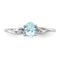 10K White Gold Polished 6x 4mm Oval Genuine March Aquamarine Birthstone Ring view 4