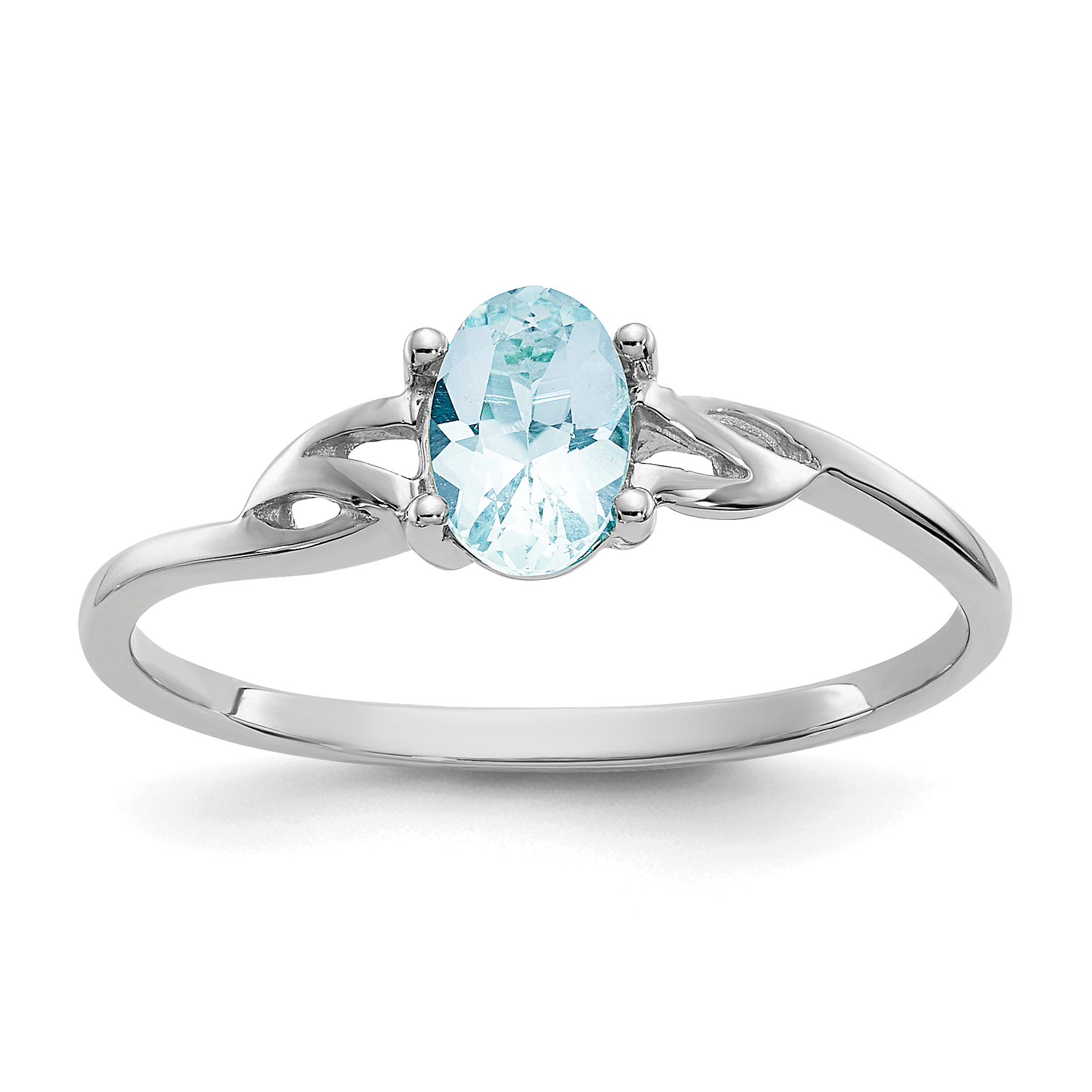 10k White Gold Polished Genuine Aquamarine Birthstone Ring (10XBR144)