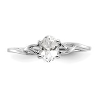 10K White Gold Polished 6x 4mm Oval Genuine April White Topaz Birthstone Ring view 4