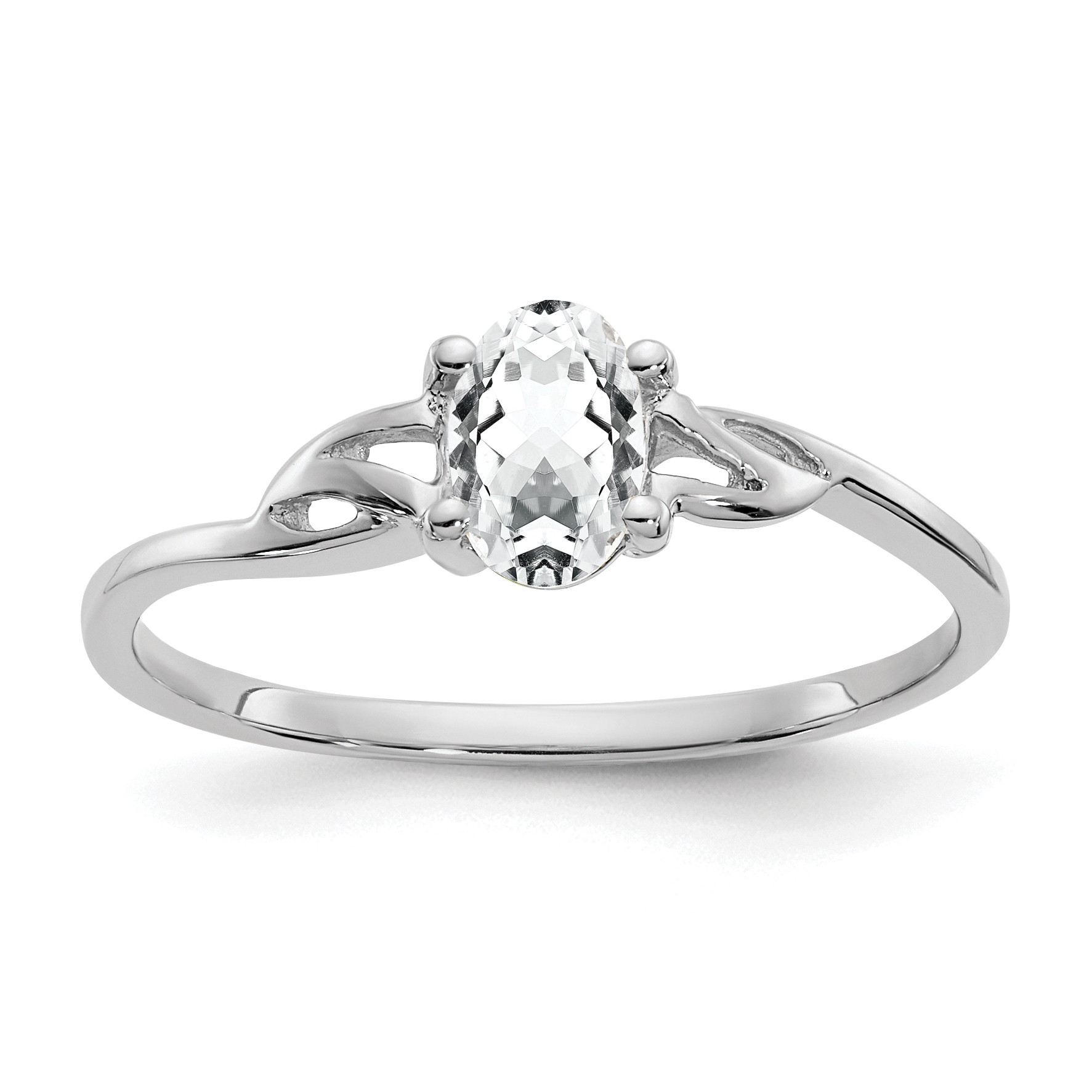 10k White Gold Polished Genuine White Topaz Birthstone Ring (10XBR145)