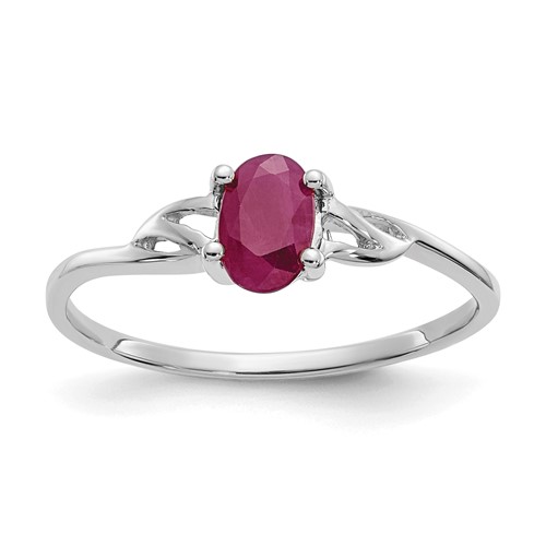 10K White Gold Polished 6x 4mm Oval Genuine July Ruby Birthstone Ring, Size 7