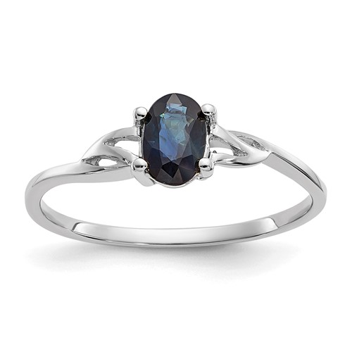 10K White Gold Polished 6x 4mm Oval Genuine September Sapphire Birthstone Ring, Size 7