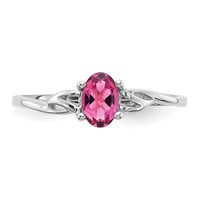 10K White Gold Polished 6x 4mm Oval Genuine October Pink Tourmaline Birthstone Ring view 4