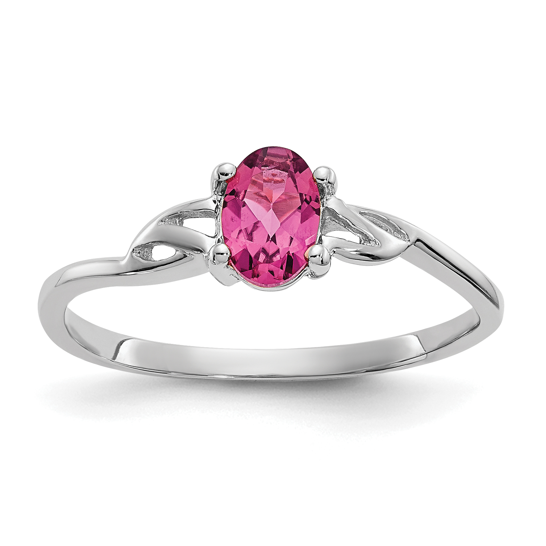10k White Gold Polished Genuine Pink Tourmaline Birthstone Ring (10XBR151)