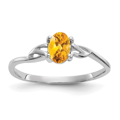 10K White Gold Polished 6x 4mm Oval Genuine November Citrine Birthstone Ring, Size 7
