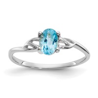 10K White Gold Polished 6x4mm Oval Genuine December Blue Topaz Birthstone Size 7 Ring view 1