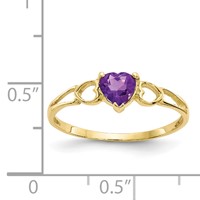 10K Yellow Gold Polished 5mm Heart Genuine February Amethyst Birthstone Ring view 5