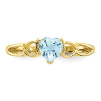 10K Yellow Gold Polished 5mm Heart Genuine March Aquamarine Birthstone Ring view 4