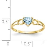 10K Yellow Gold Polished 5mm Heart Genuine March Aquamarine Birthstone Ring view 5