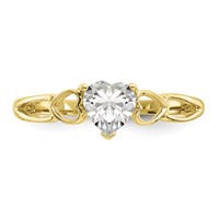 10K Yellow Gold Polished 5mm Heart Genuine April White Topaz Birthstone Ring view 4