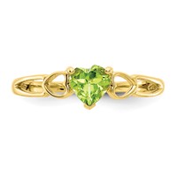10K Yellow Gold Polished 5mm Heart Genuine August Peridot Birthstone Ring view 4