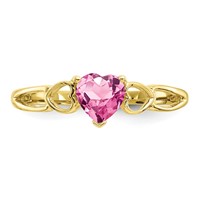 10K Yellow Gold Polished 5mm Heart Genuine October Pink Tourmaline Birthstone Ring view 4