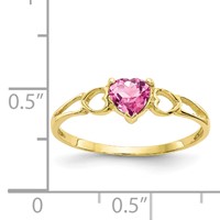 10K Yellow Gold Polished 5mm Heart Genuine October Pink Tourmaline Birthstone Ring view 5