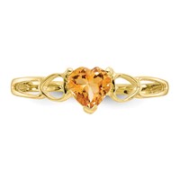 10K Yellow Gold Polished 5mm Heart Genuine November Citrine Birthstone Ring view 4