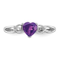 10K White Gold Polished 5mm Heart Genuine February Amethyst Birthstone Ring view 4