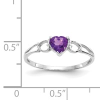10K White Gold Polished 5mm Heart Genuine February Amethyst Birthstone Ring view 5