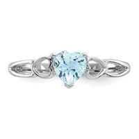 10K White Gold Polished 5mm Heart Genuine March Aquamarine Birthstone Ring view 4