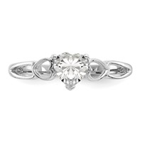 10K White Gold Polished 5mm Heart Genuine April White Topaz Birthstone Ring view 4
