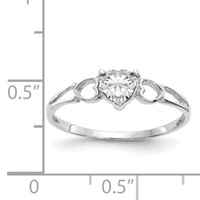 10K White Gold Polished 5mm Heart Genuine April White Topaz Birthstone Ring view 5