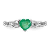 10K White Gold Polished 5mm Heart Genuine May Emerald Birthstone Size 7 Ring view 4