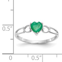 10K White Gold Polished 5mm Heart Genuine May Emerald Birthstone Size 7 Ring view 5