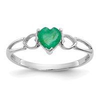 10K White Gold Polished 5mm Heart Genuine May Emerald Birthstone Size 7 Ring view 1