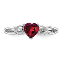 10K White Gold Polished 5mm Heart Genuine June Rhodolite Garnet Birthstone Ring view 5