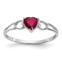 10K White Gold Polished 5mm Heart Genuine July Ruby Birthstone Ring, Size 7 view 1
