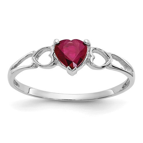 10K White Gold Polished 5mm Heart Genuine July Ruby Birthstone Ring, Size 7