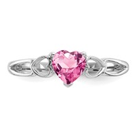 10K White Gold Polished 5mm Heart Genuine October Pink Tourmaline Birthstone Ring view 4