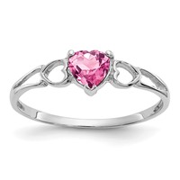 10K White Gold Polished 5mm Heart Genuine October Pink Tourmaline Birthstone Ring view 1