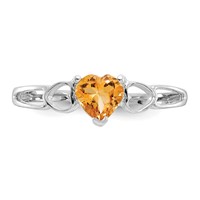 10K White Gold Polished 5mm Heart Genuine November Citrine Birthstone Ring view 4