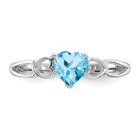 10K White Gold Polished 5mm Heart Genuine December Blue Topaz Birthstone Ring view 4