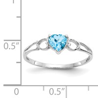 10K White Gold Polished 5mm Heart Genuine December Blue Topaz Birthstone Ring view 5
