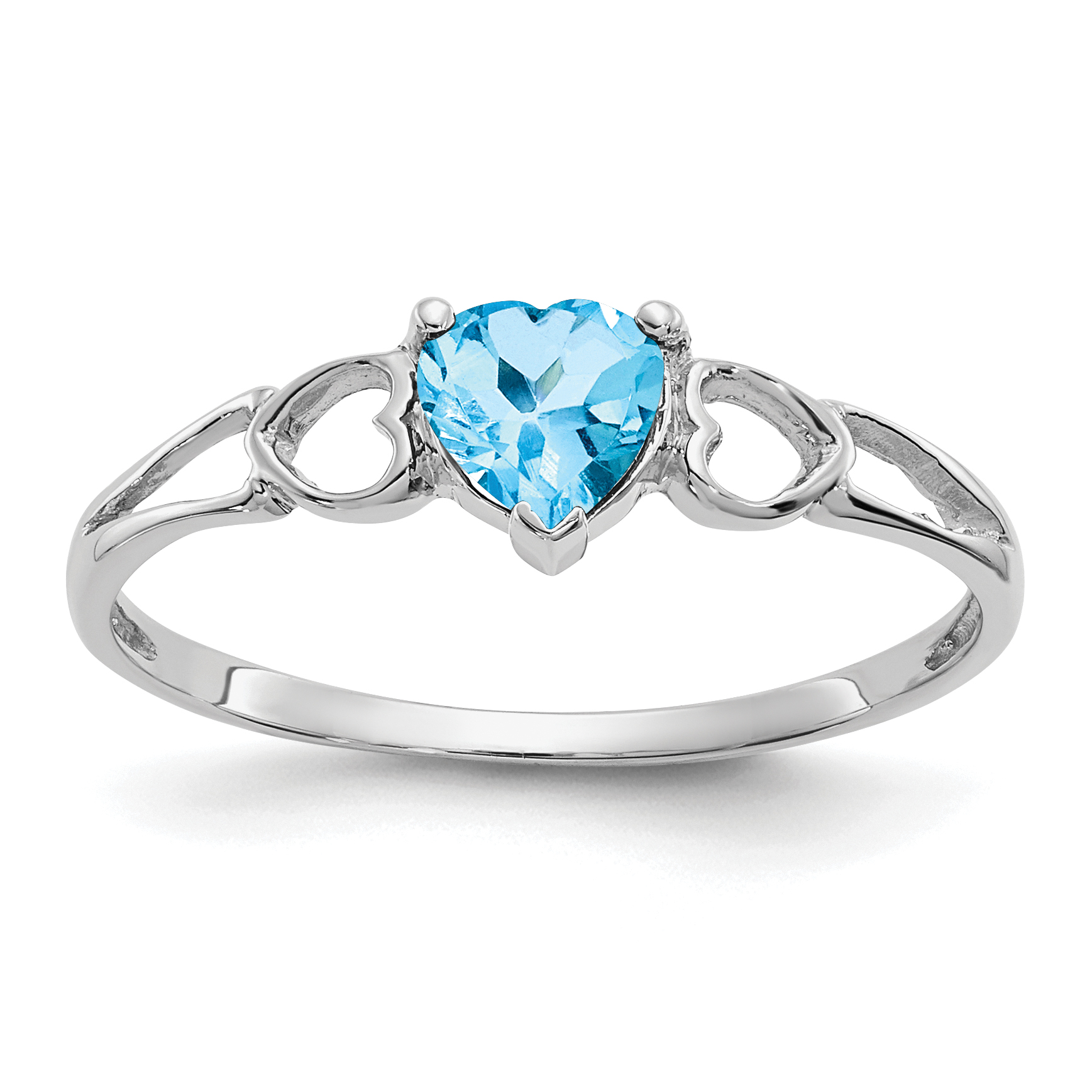 10k White Gold Polished Genuine Blue Topaz Birthstone Ring (10XBR177)