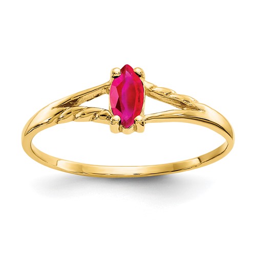 10K Yellow Gold Polished 6x 3mm Marquise Genuine July Ruby Birthstone Ring, Size 7