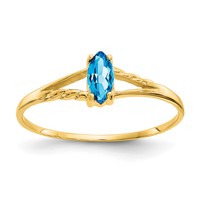 10K Yellow Gold Polished 6x 3mm Marquise Genuine December Blue Topaz Birthstone Ring view 1