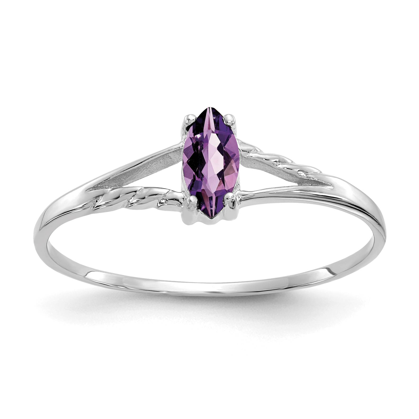 10k White Gold Polished Genuine Amethyst Birthstone Ring (10XBR191)