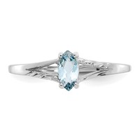 10K White Gold Polished 6x 3mm Marquise Genuine March Aquamarine Birthstone Ring view 4