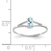 10K White Gold Polished 6x 3mm Marquise Genuine March Aquamarine Birthstone Ring view 5