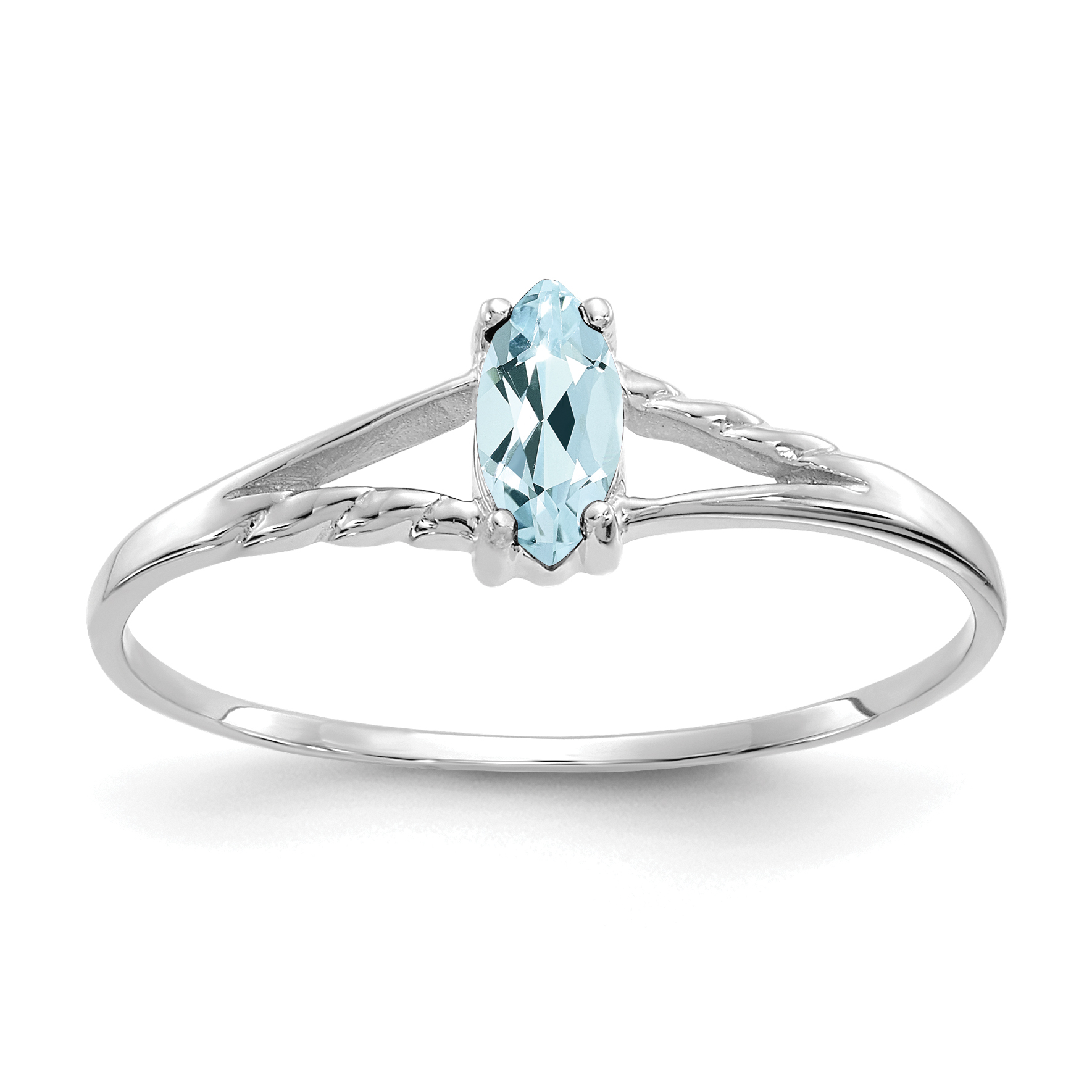 10k White Gold Polished Genuine Aquamarine Birthstone Ring (10XBR192)