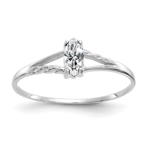 10K White Gold Polished 6x 3mm Marquise Genuine April White Topaz Birthstone Ring, Size 7