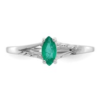 10K White Gold Polished 6x 3mm Marquise Genuine May Emerald Birthstone Ring view 4