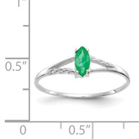 10K White Gold Polished 6x 3mm Marquise Genuine May Emerald Birthstone Ring view 5