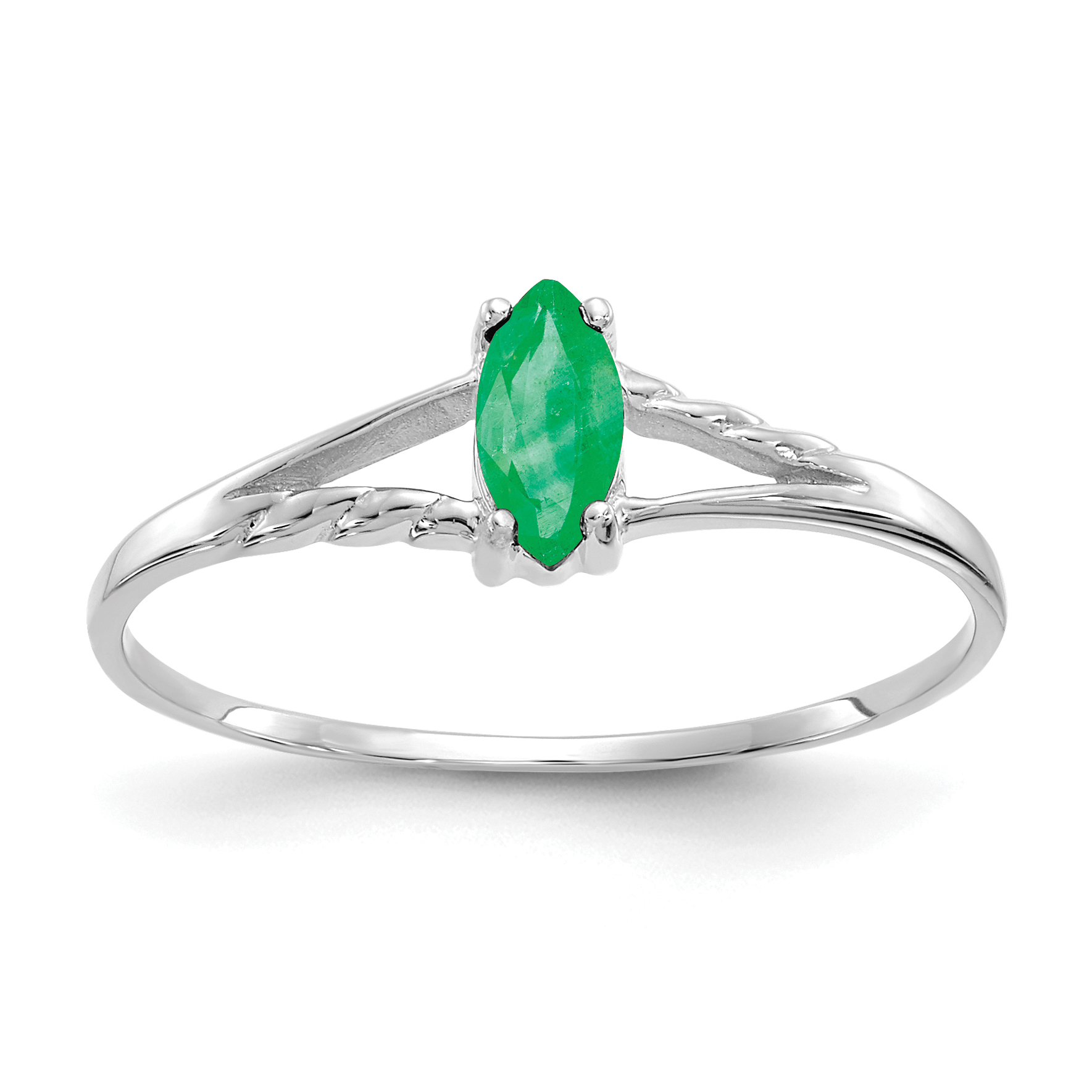 10k White Gold Polished Genuine Emerald Birthstone Ring (10XBR194)