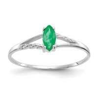 10K White Gold Polished 6x 3mm Marquise Genuine May Emerald Birthstone Ring view 1