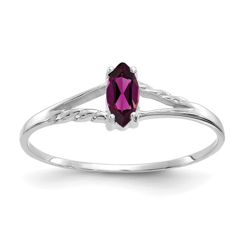 10K White Gold Polished 6x 3mm Marquise Genuine June Rhodolite Garnet Birthstone Ring, Size 7