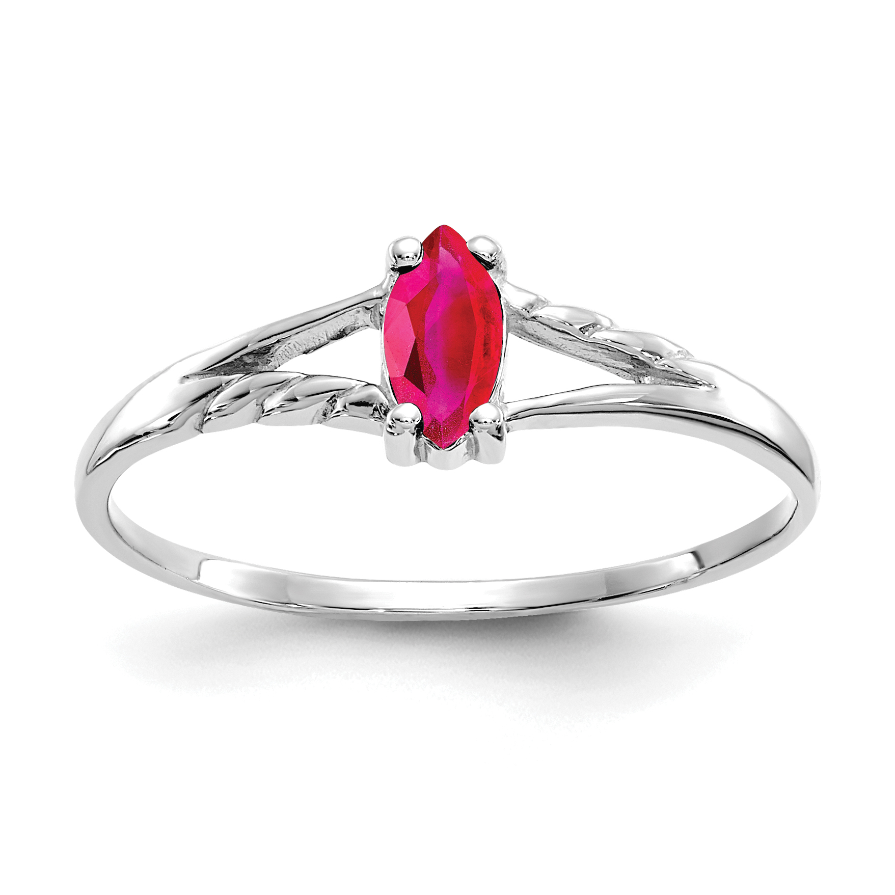 10k White Gold Polished Genuine Ruby Birthstone Ring (10XBR196)